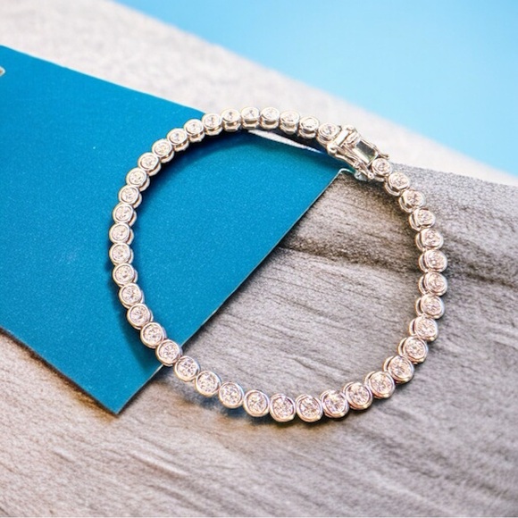 NEW Solid 925 Sterling Silver Rounded BezelSet High Carbon Stone Tennis Bracelet - Picture 9 of 16